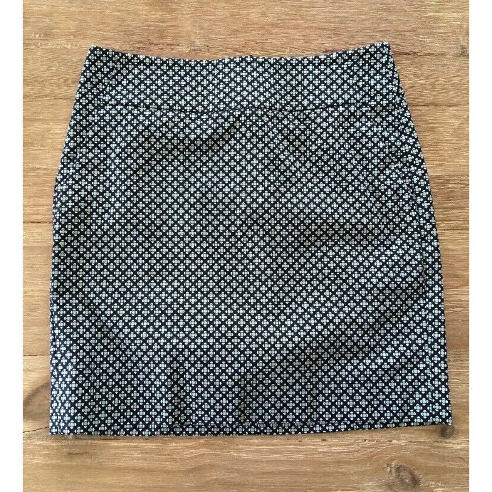 ANN TAYLOR Womens Size 4 Straight Skirt Navy White Green Geometric Dot Print